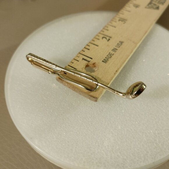 Golf Club Tie Money Clip Slender Yellow Gold tone Bar - Picture 3 of 12